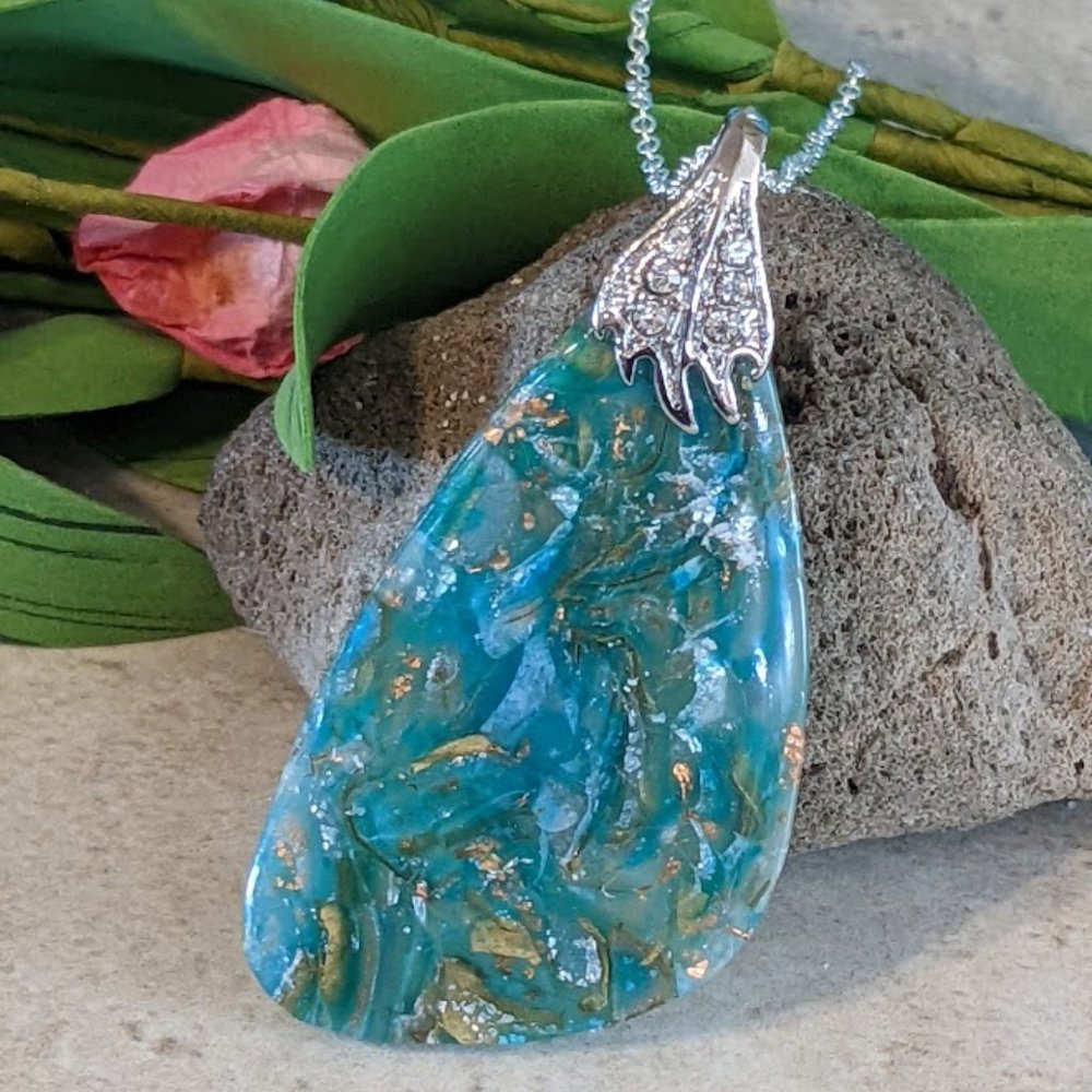 Teal Faux Stone Pendant
